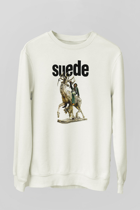 Suede Baskılı Beyaz Unisex Sweatshirt