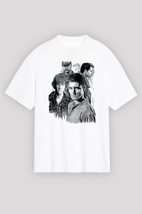 Supernatural Baskılı Beyaz Unisex Oversize Tişört - Tshirt