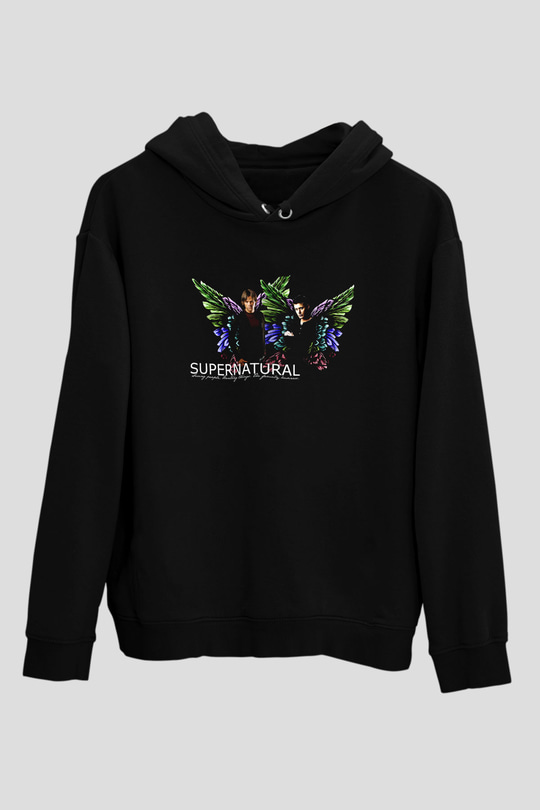 Supernatural Baskılı Unisex Siyah Hoodie
