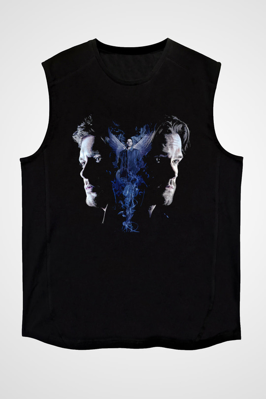 Supernatural Baskılı Unisex Siyah Kolsuz Tişört - Tshirt