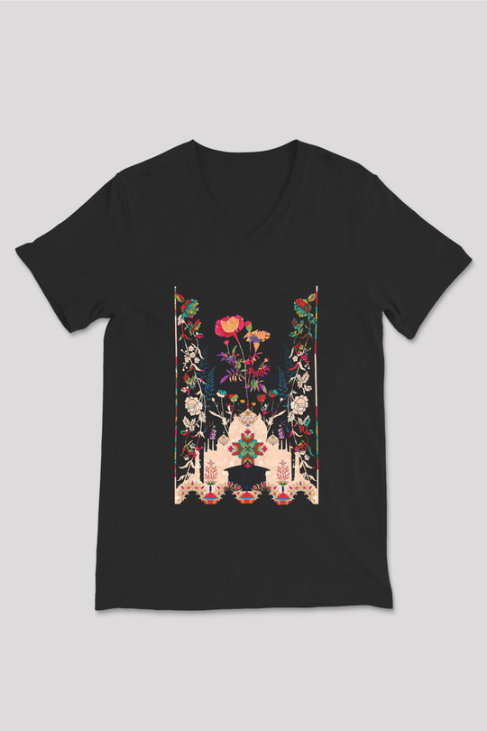 Tac Mahal Siyah Unisex V Yaka Tişört