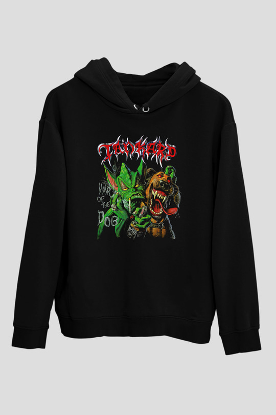 Tankard Baskılı Unisex Siyah Kapüşonlu Sweatshirt