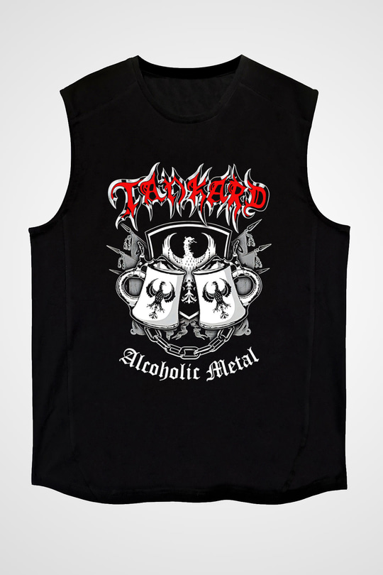 Tankard Baskılı Unisex Siyah Kolsuz Tişört - Tshirt