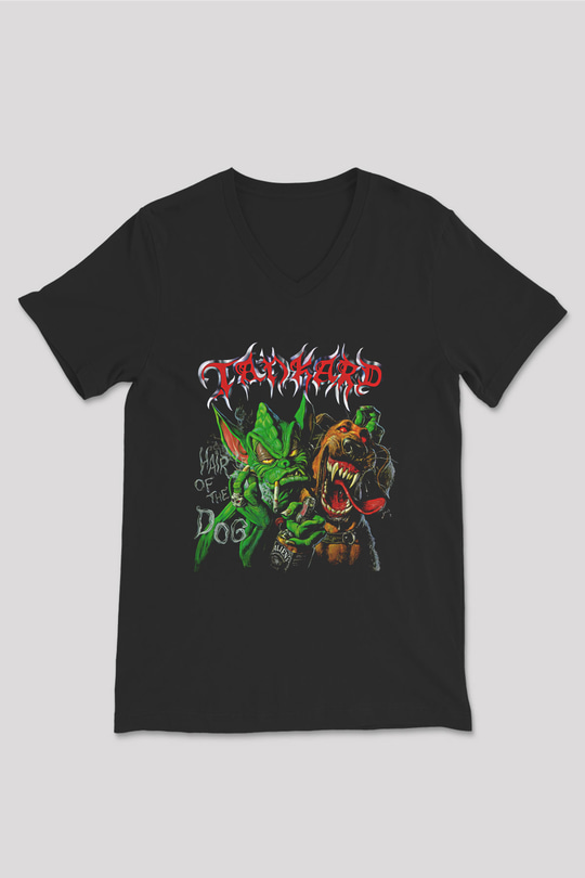 Tankard Baskılı Unisex Siyah V Yaka Tişört - Tshirt