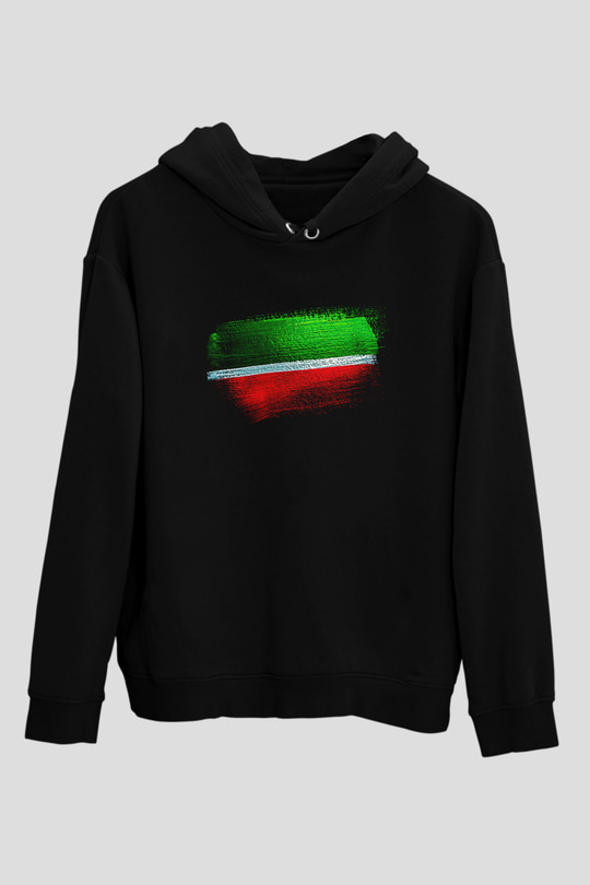 Tataristan - Tatarstan Bayrağı Baskılı Unisex Siyah Kapüşonlu Sweatshirt