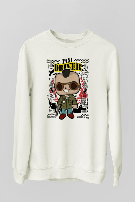 Taxi Driver Baskılı Unisex Beyaz Sweatshirt