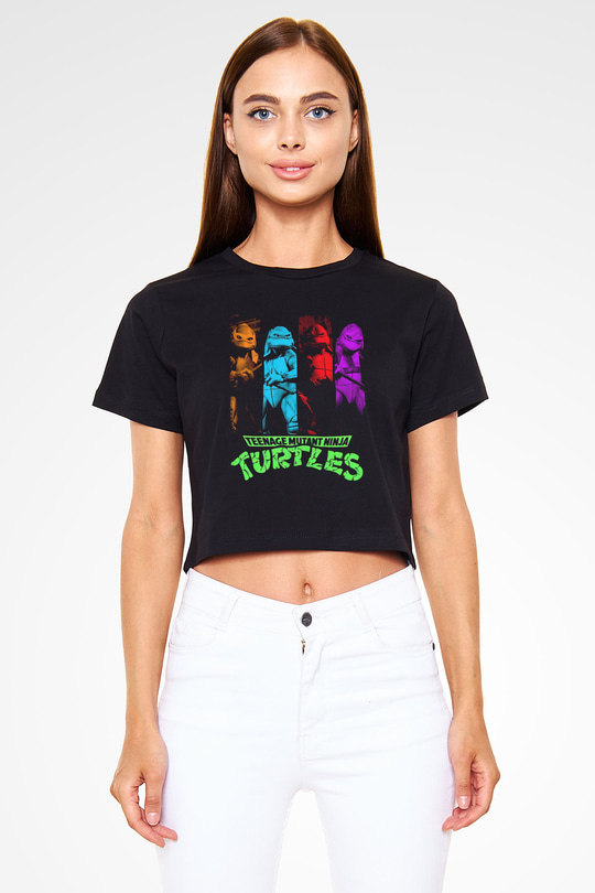 Teenage Mutant Ninja Turtles Ninja Kaplumbağalar Siyah   Crop Top Tişört