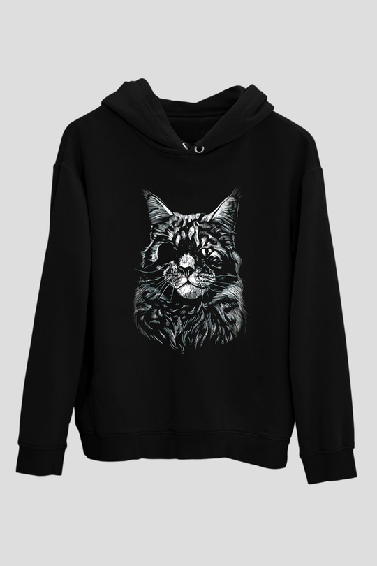 Tek Gözlü KediSiyah  Unisex Hoodie