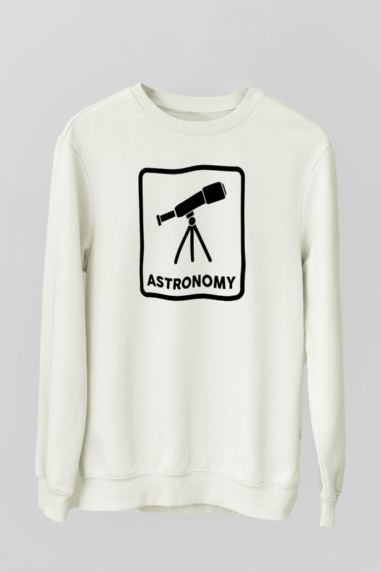 Teleskop Baskılı Unisex Ekru Sweatshirt