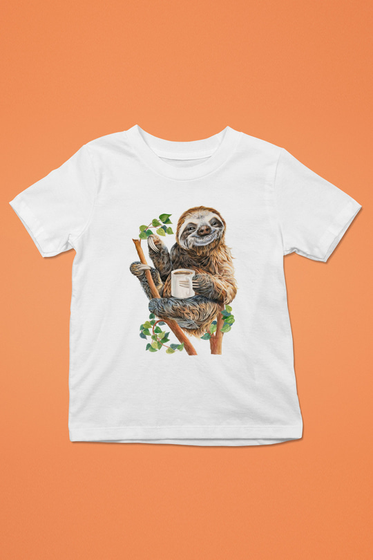 Tembel Hayvan Baskılı Unisex Beyaz  Çocuk Tişört