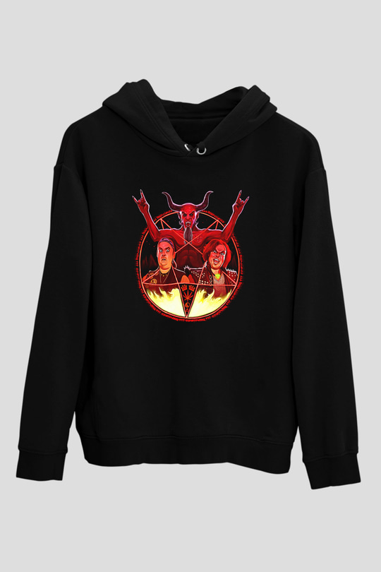 Teracious D Baskılı Unisex Siyah Kapüşonlu Sweatshirt