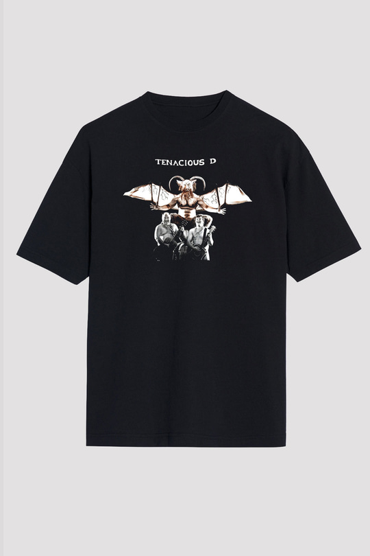 Teracious D Baskılı Unisex Siyah Oversize Tişört - Tshirt