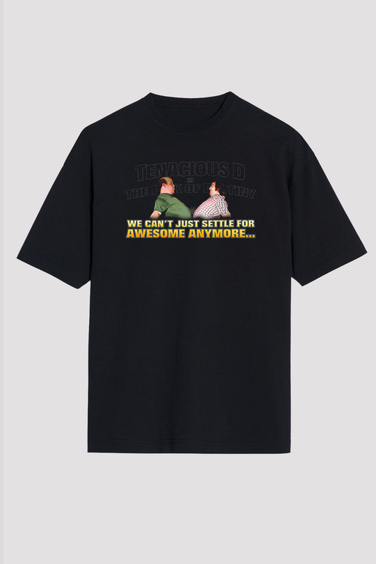 Teracious D Baskılı Unisex Siyah Oversize Tişört - Tshirt
