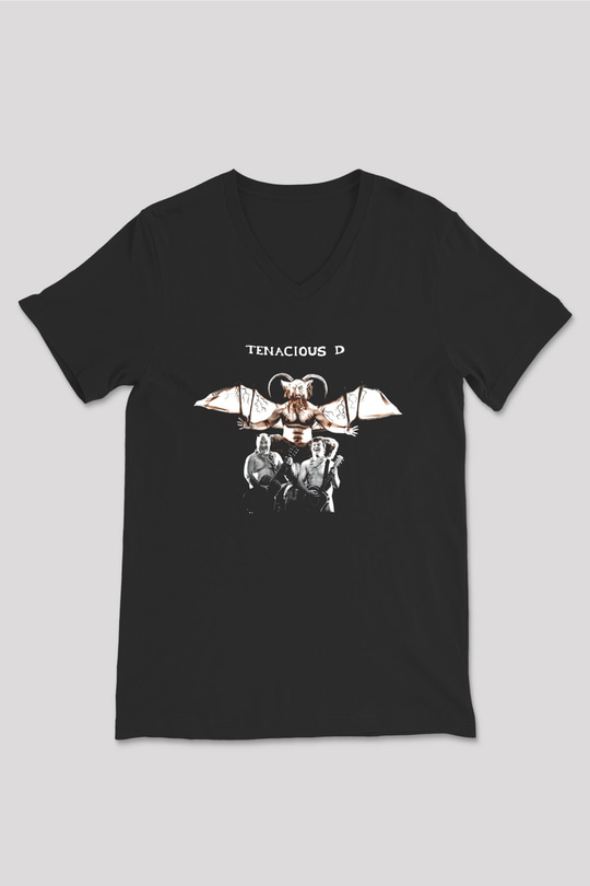 Teracious D Baskılı Unisex Siyah V Yaka Tişört - Tshirt