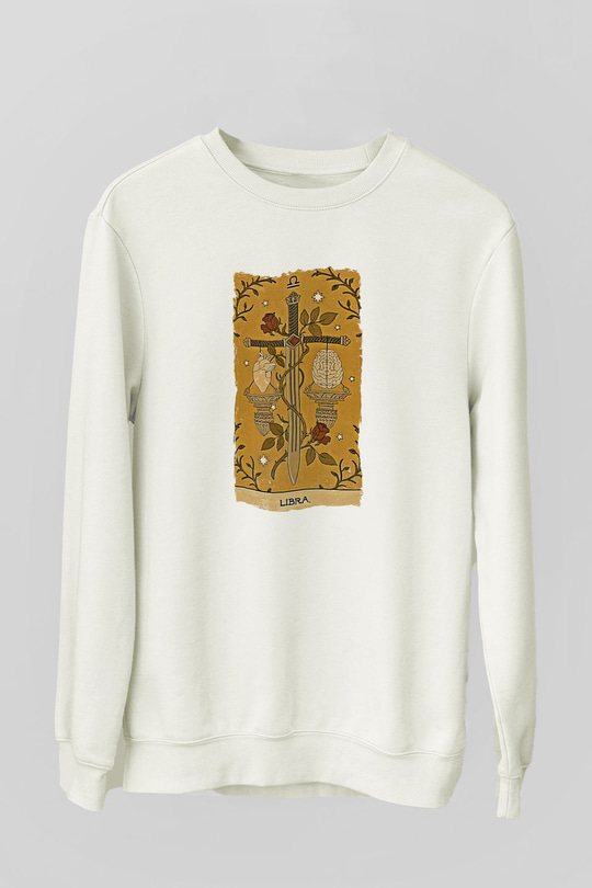 Terazi Burcu Baskılı Beyaz Unisex Sweatshirt