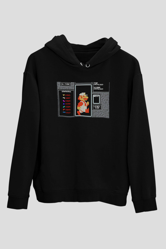 Tetris Siyah Unisex Kapüşonlu Sweatshirt