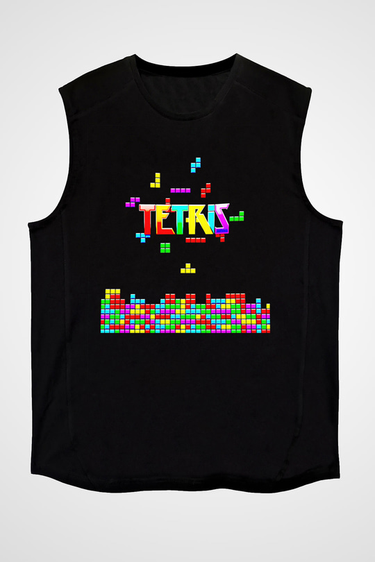 Tetris Siyah Unisex Kolsuz Tişört