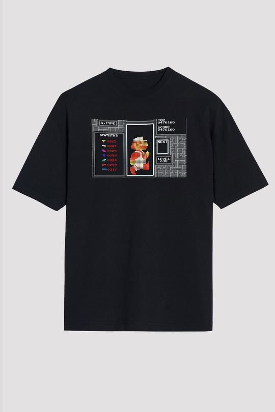 Tetris Siyah Unisex Oversize Tişört