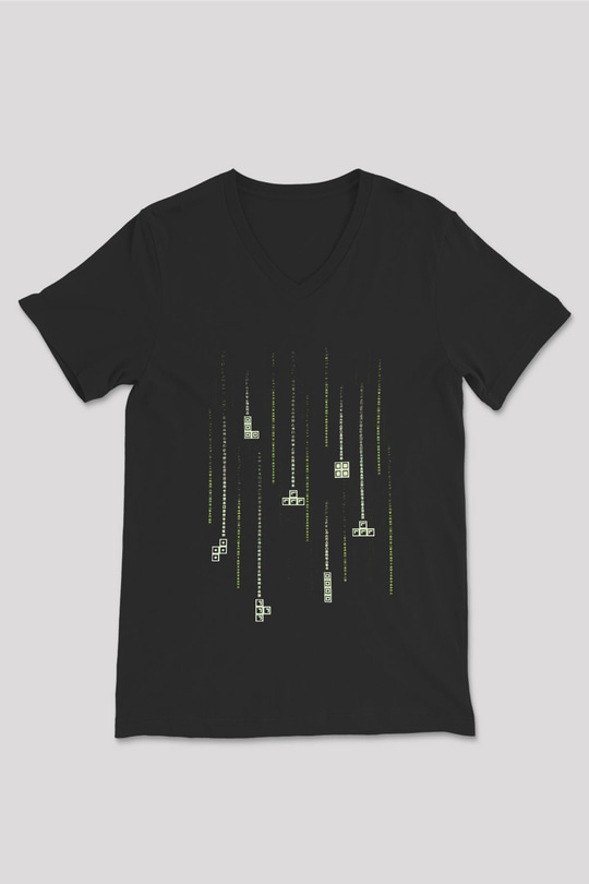 Tetris Siyah Unisex  V Yaka Tişört