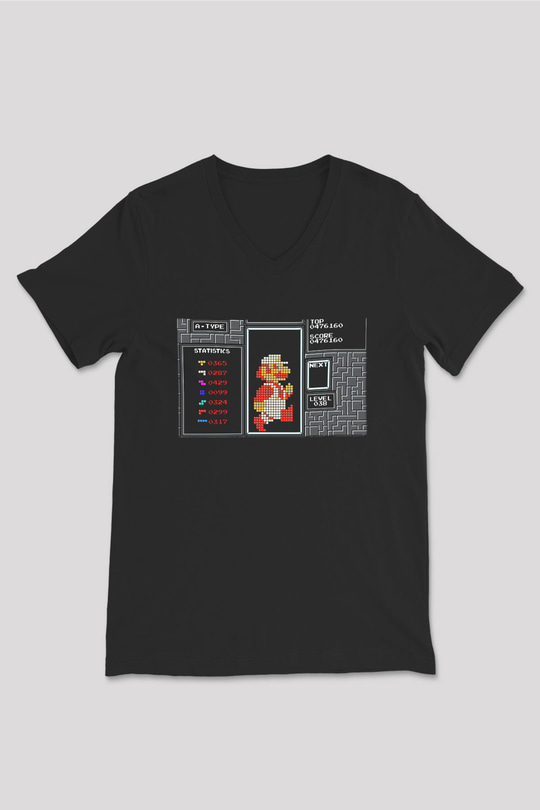 Tetris Siyah Unisex V Yaka Tişört