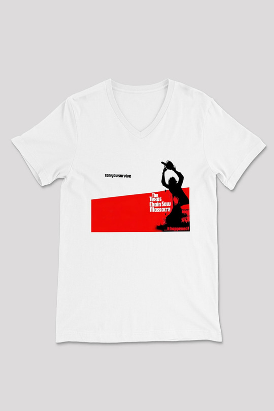Texas Chain Saw Massacre Beyaz Unisex V Yaka Tişört
