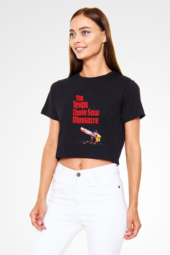 Texas Chain Saw Massacre Siyah Crop Top Tişört