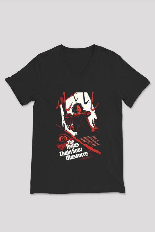 Texas Chain Saw Massacre Siyah Unisex V Yaka Tişört