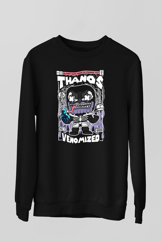 Thanos Venomized Baskılı Unisex Siyah Sweatshirt