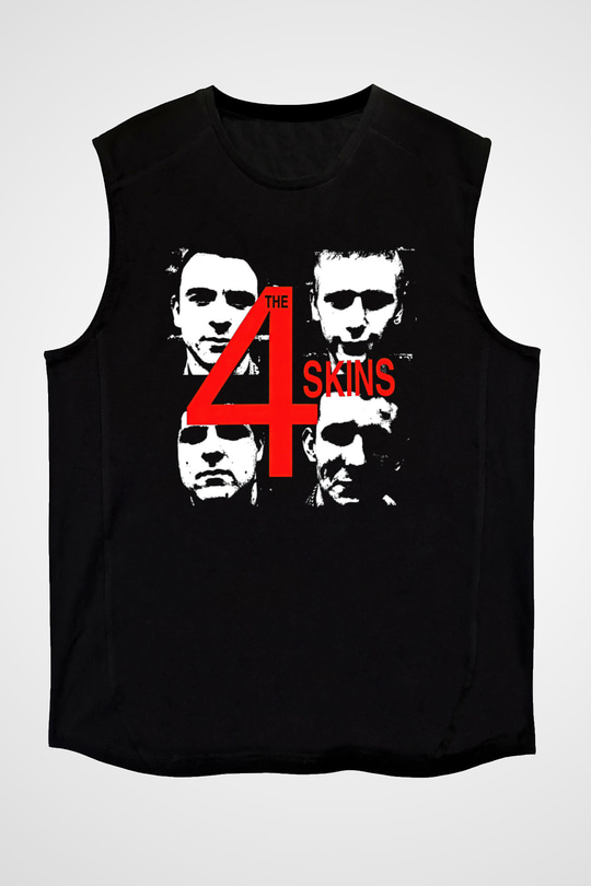 The 4 Skins Baskılı Unisex Siyah Kolsuz Tişört - Tshirt