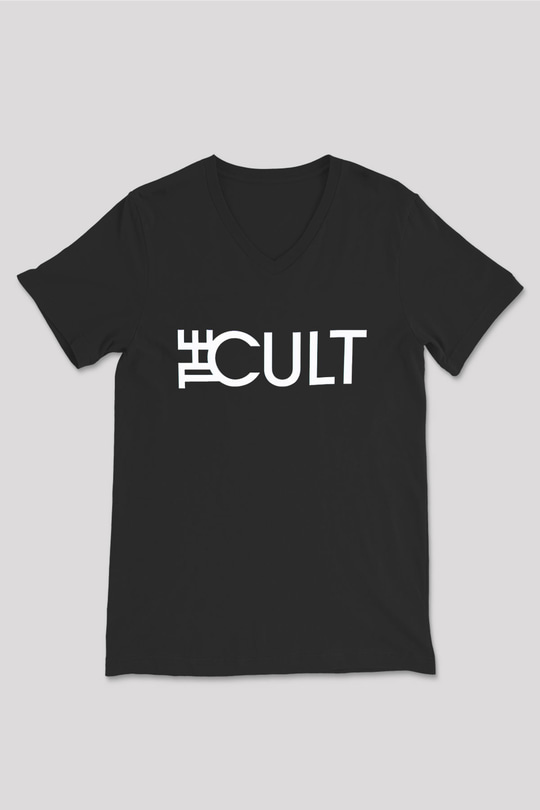 The Cult Baskılı Unisex Siyah V Yaka Tişört - Tshirt
