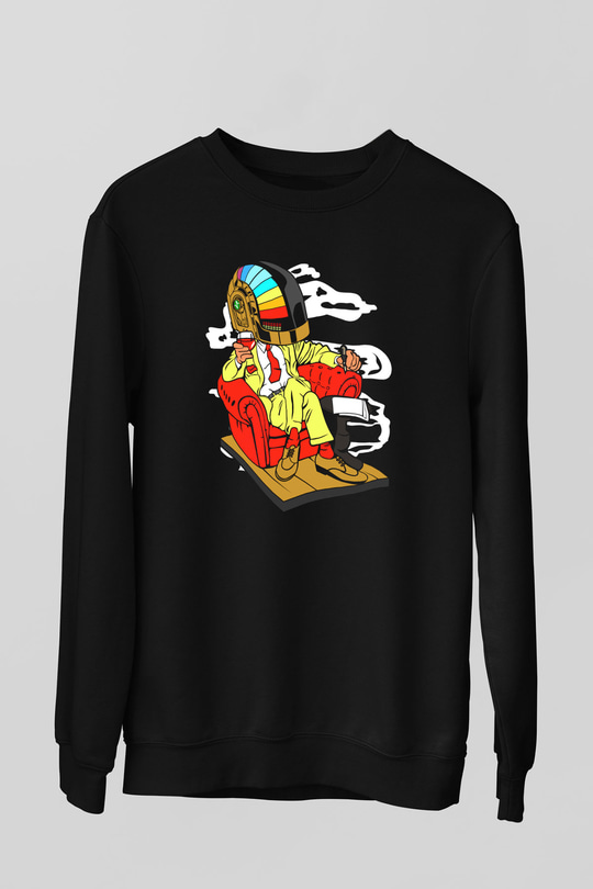 The Daft Punk Boss Baskılı Unisex Siyah Sweatshirt