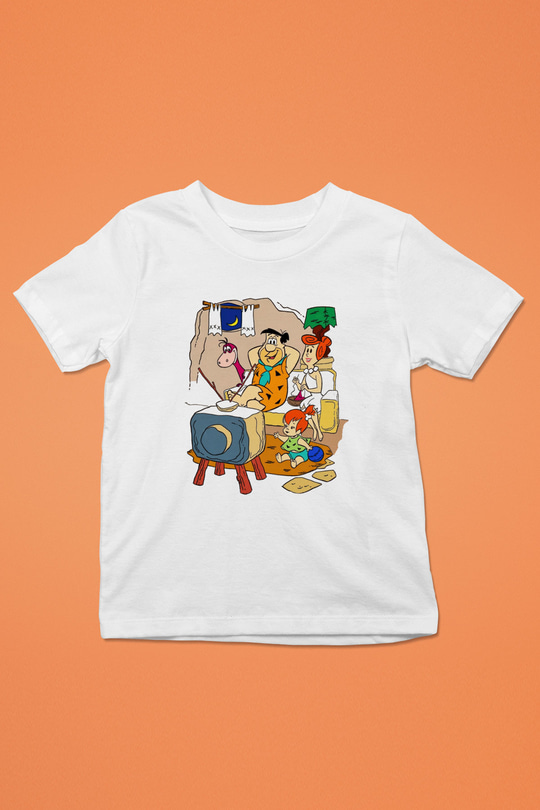 The Flintstones Taş Devri Baskılı Beyaz Unisex Çocuk Tişört