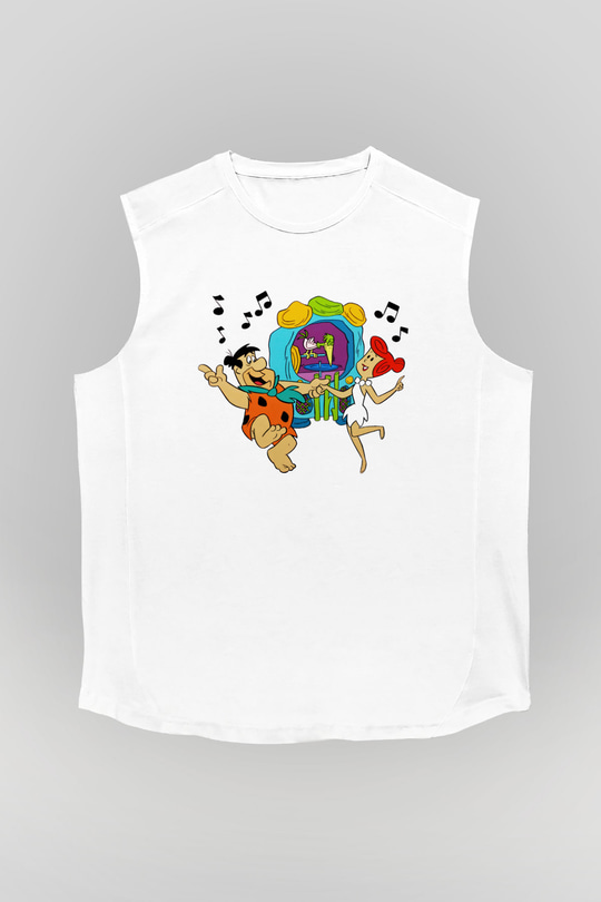 The Flintstones Taş Devri Beyaz Unisex Kolsuz Tişört