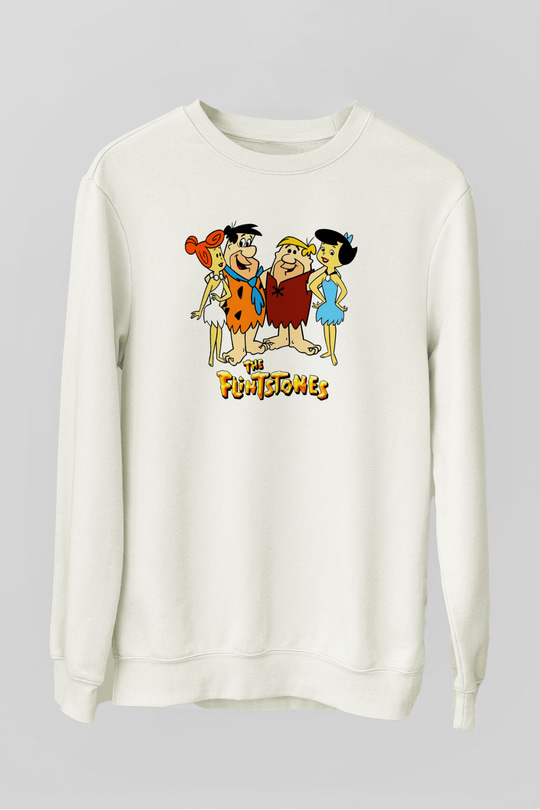 The Flintstones Taş Devri Beyaz Unisex  Sweatshirt