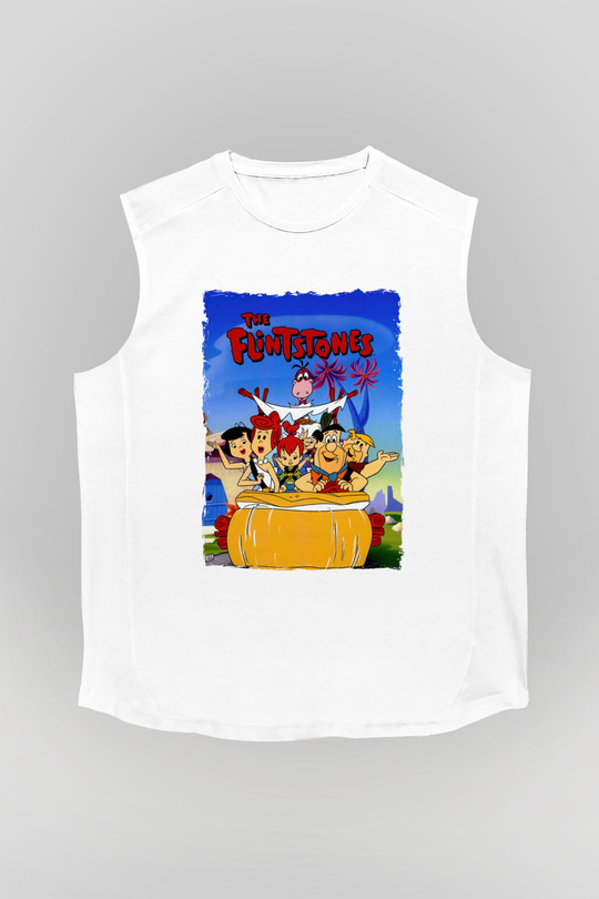 The Flintstones Taş Devri Beyaz Unisex  Kolsuz Tişört