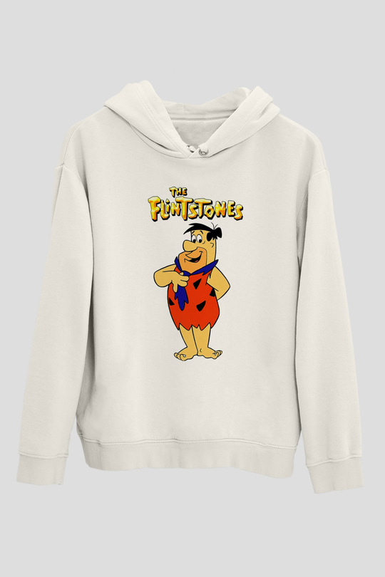 The Flintstones Taş Devri Beyaz Unisex Hoodie