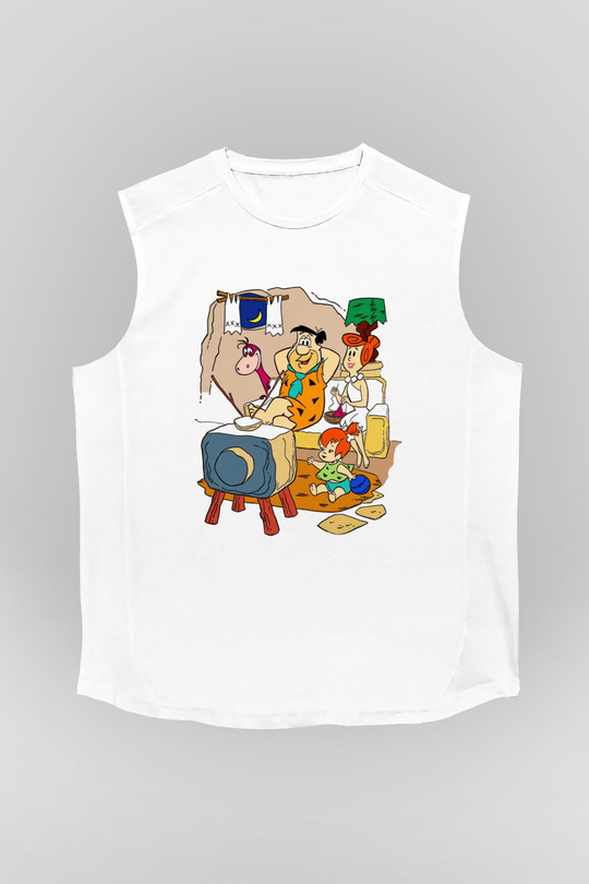 The Flintstones Taş Devri Beyaz Unisex Kolsuz Tişört