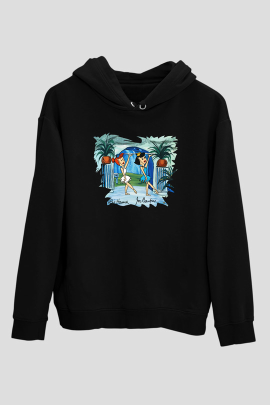 The Flintstones Taş Devri Siyah Unisex Kapüşonlu Sweatshirt