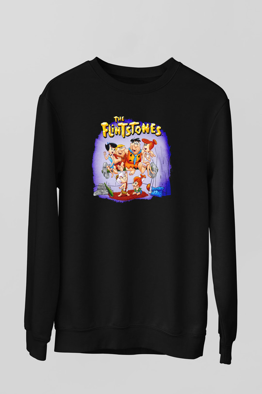 The Flintstones Taş Devri Siyah Unisex  Sweatshirt
