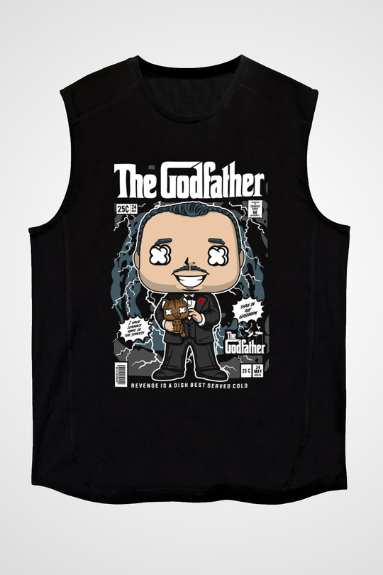 The Godfather Baskılı Unisex Siyah Kolsuz Tişört