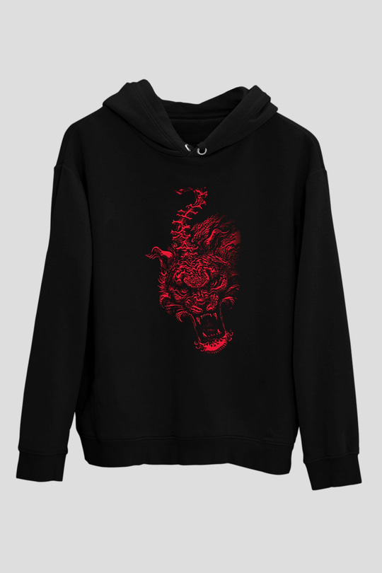The Hu Baskılı Unisex Siyah Kapüşonlu Sweatshirt