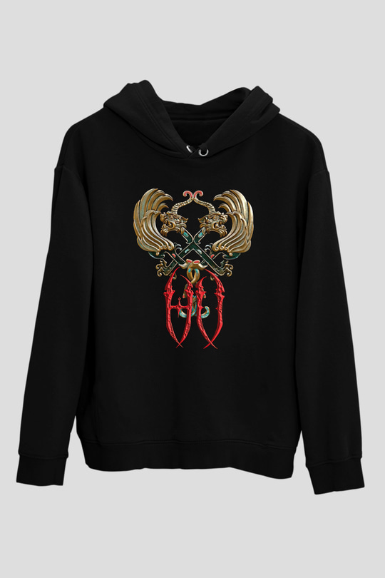 The Hu Baskılı Unisex Siyah Kapüşonlu Sweatshirt