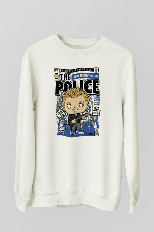 The Police Sting Baskılı Unisex Beyaz Sweatshirt