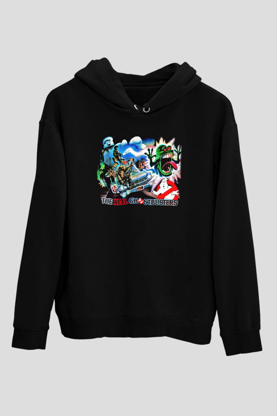 The Real Ghostbusters Hayalet Avcıları Siyah Unisex Kapüşonlu Sweatshirt