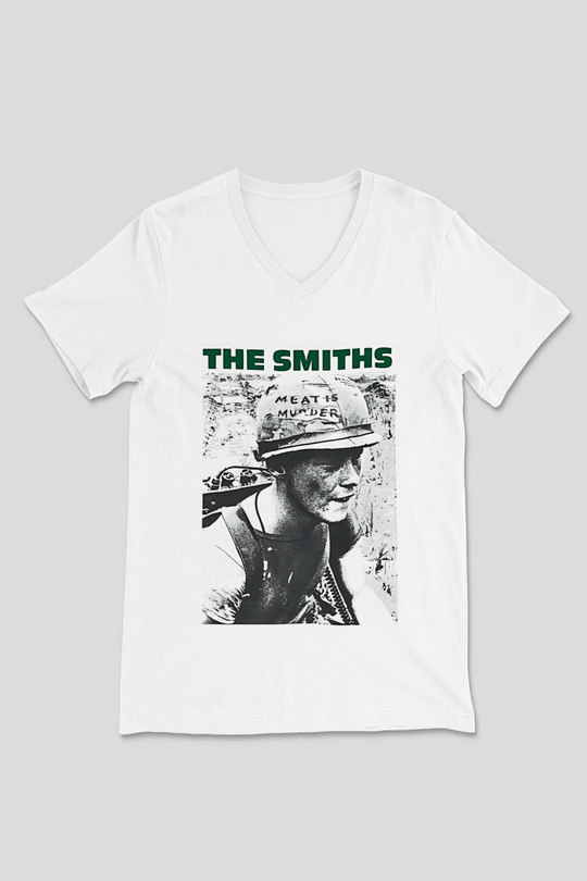 The Smiths Baskılı Beyaz Unisex V Yaka Tişört - Tshirt
