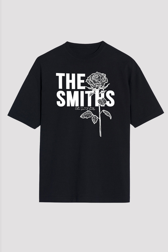 The Smiths Baskılı Unisex Siyah Oversize Tişört - Tshirt