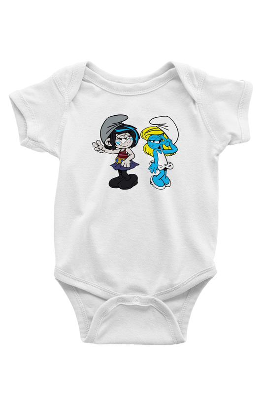 The Smurfs Şirinler Baskılı Beyaz Unisex Bebek Body - Zıbın