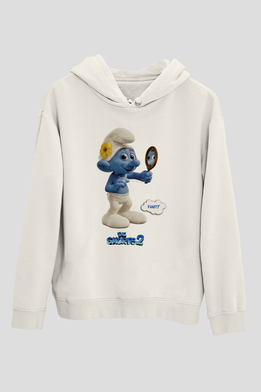 The Smurfs Şirinler Beyaz Unisex Kapşonlu Sweatshirt