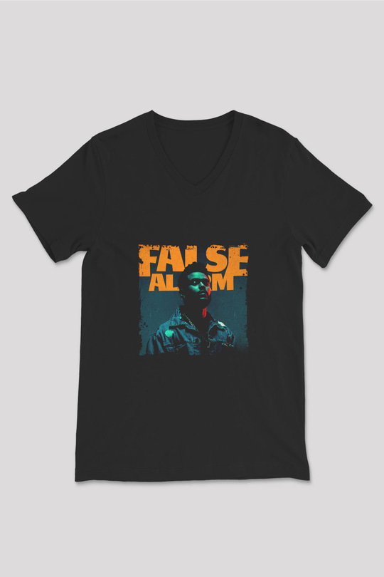 The Weeknd Baskılı Unisex Siyah V Yaka Tişört