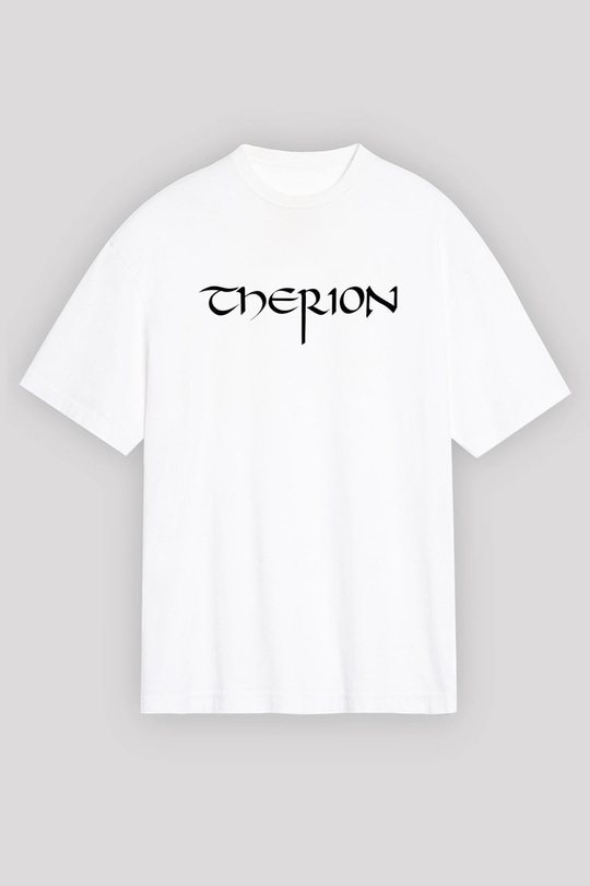 Therion Baskılı Beyaz Unisex Oversize Tişört - Tshirt